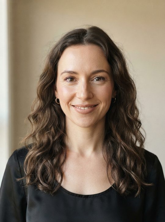 Uploaded photo: woman, front-facing (AI-generated, fictional)